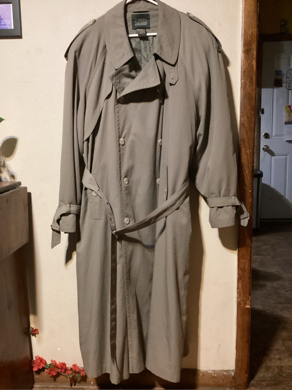 Men’s Vintage Classic Men's Trench Coat by Louis Praino Khaki Green Size 46